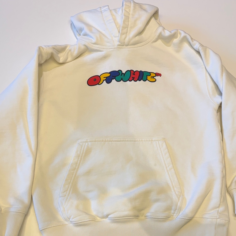 Off white boys White Hoodie with Colorful Logo. Size 10